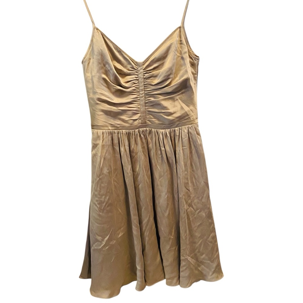 Banana Republic Silver Taupe Shirred 100% Silk Dress 0 - Picture 4 of 9